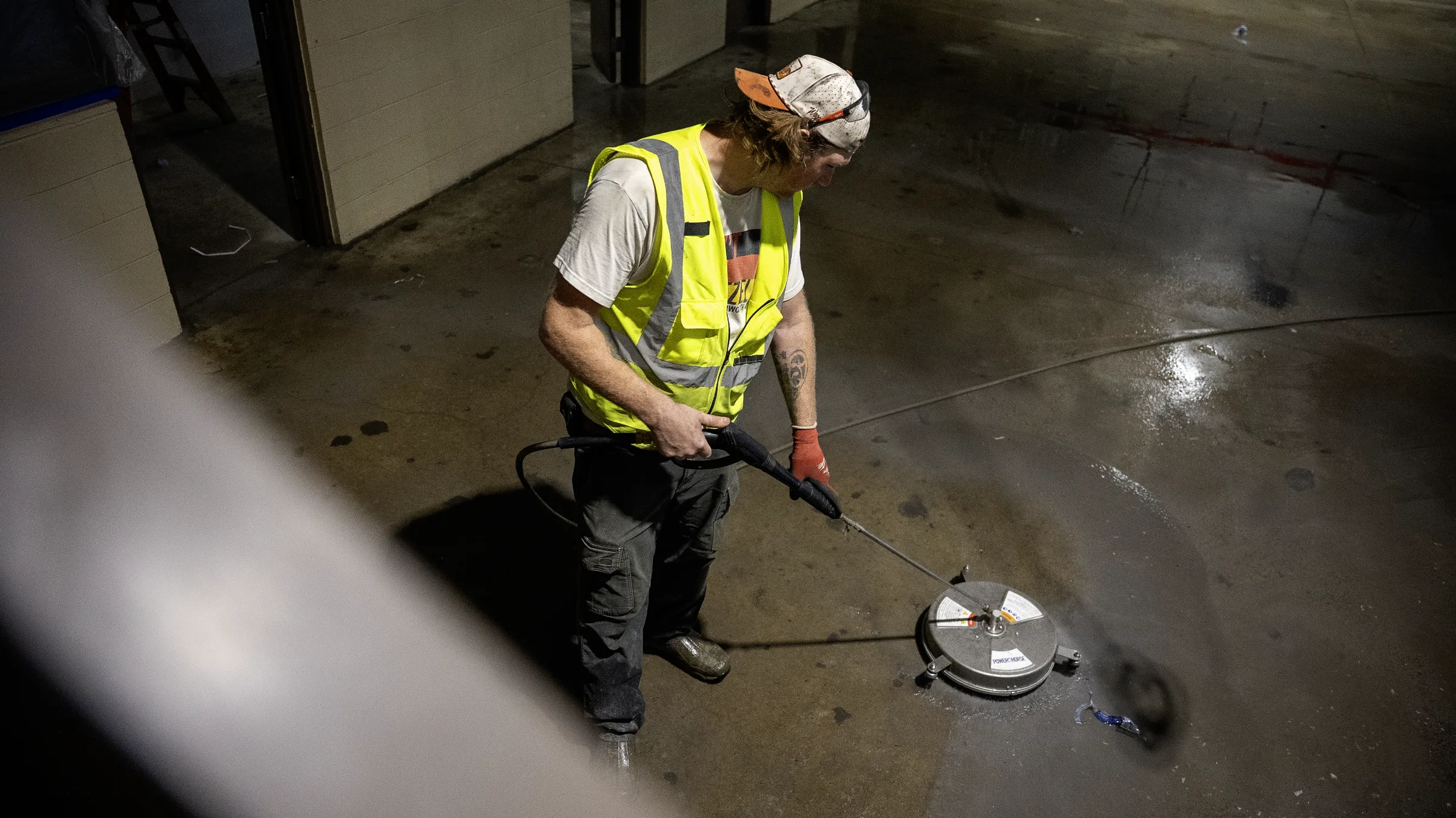 ATR Floors technician preparing a commercial concrete surface