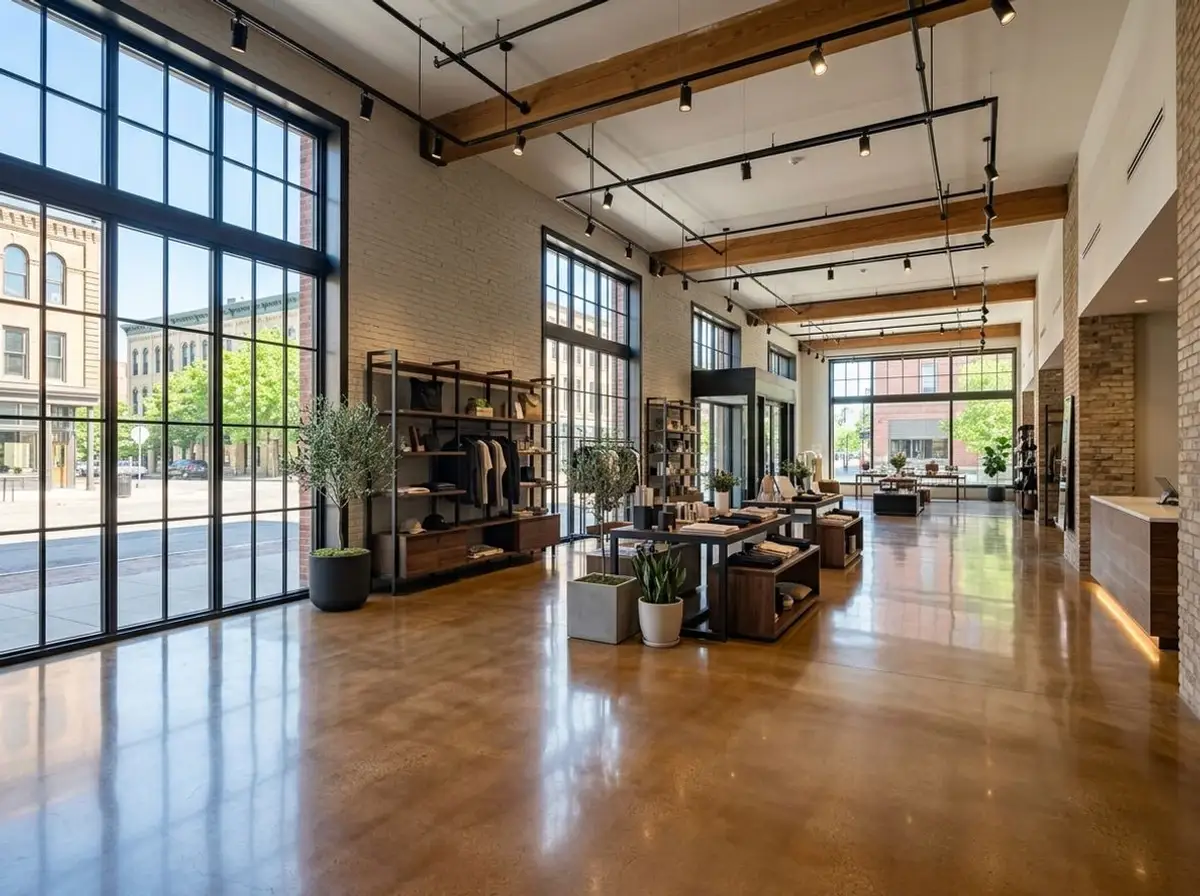 Finished commercial flooring in a retail interior