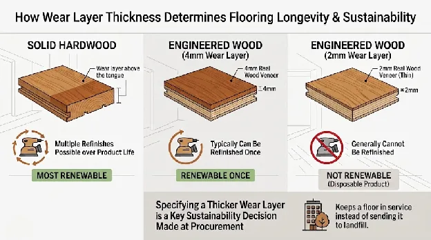 Commercial wood flooring showing a durable real-wood wear layer