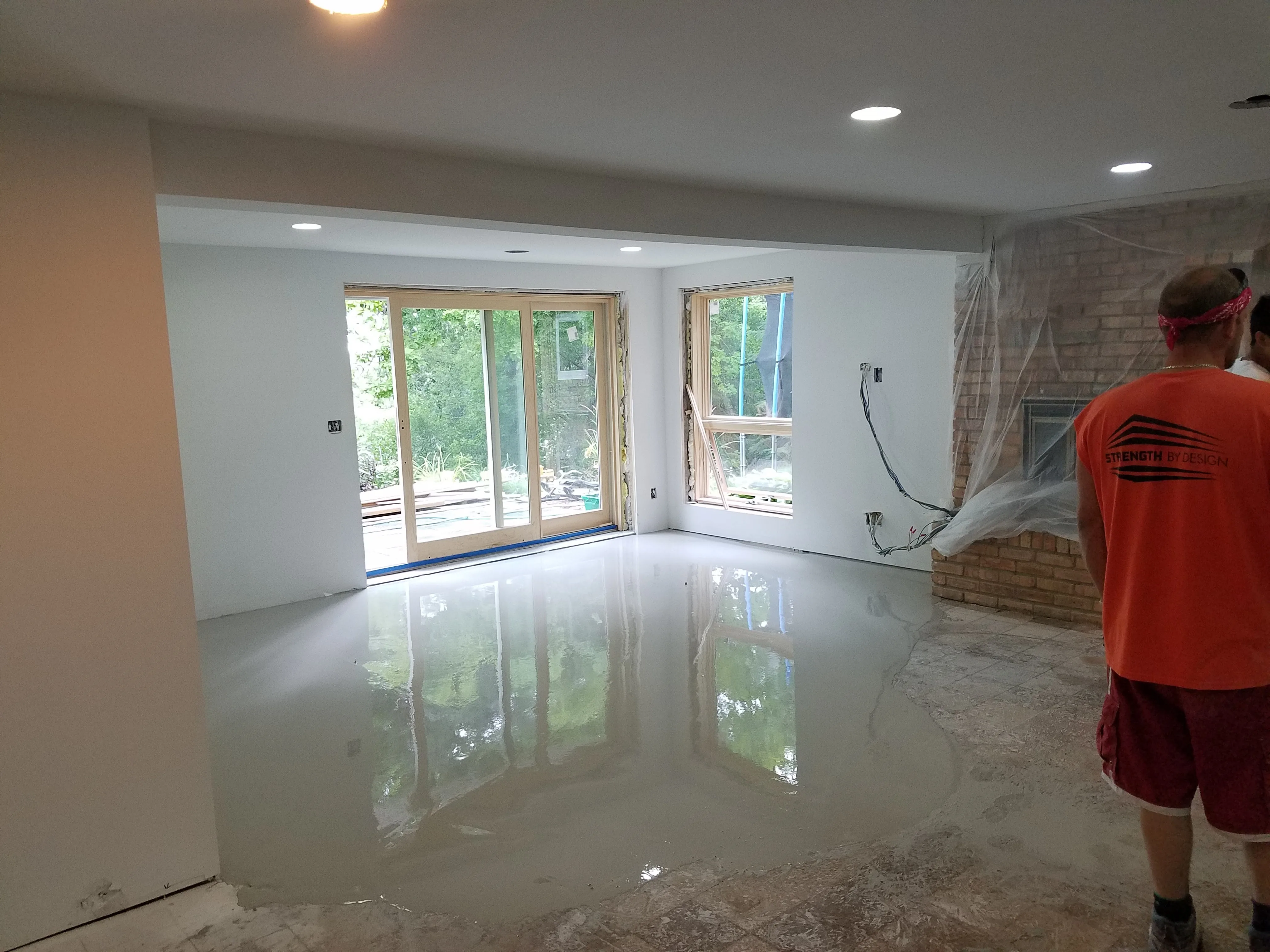 Finished self-leveling underlayment in a residential renovation