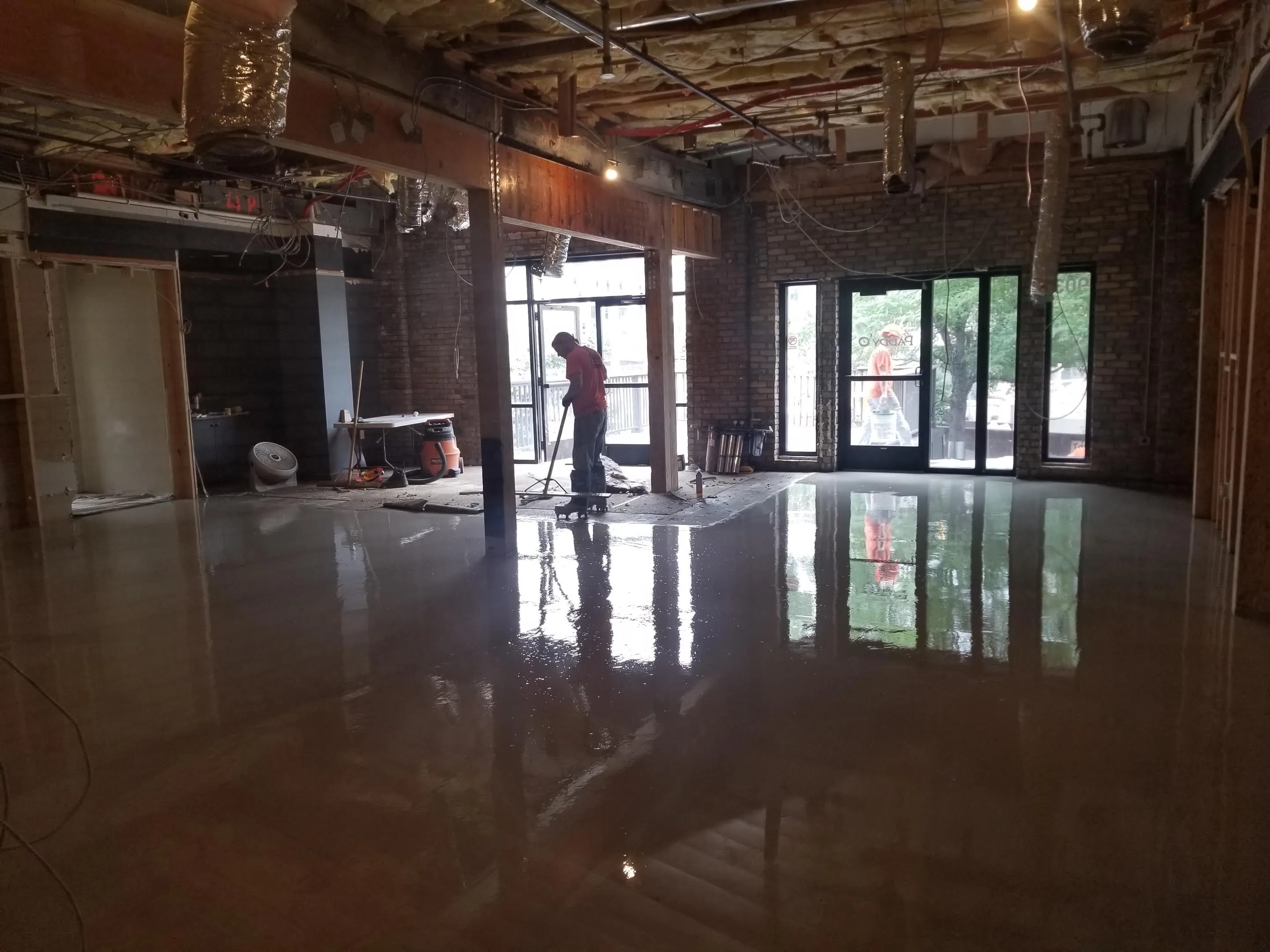 Commercial floor leveling installation in progress
